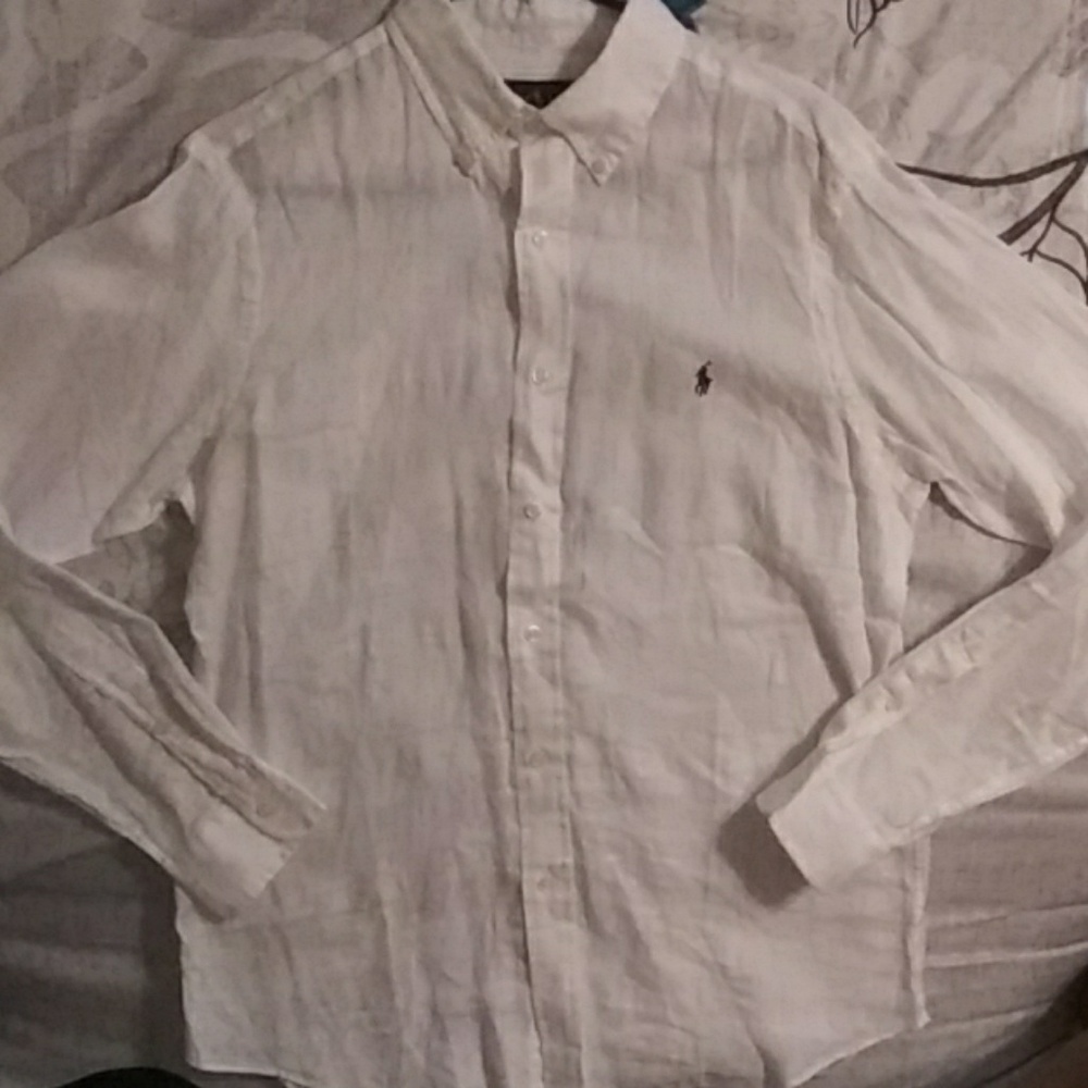 White linen polo button up